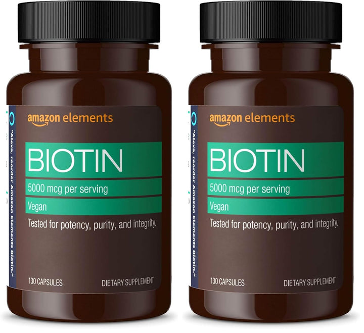Amazon Elements Biotina vegana de 5000 mcg \u2013 cabello, piel, uñ...