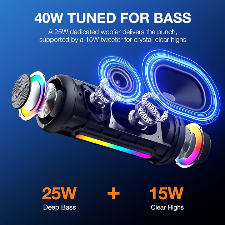 SMILEBOP Altavoz Bluetooth portátil inalámbrico, 40 W Super Bass co...