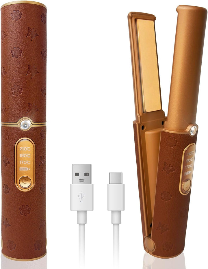 HUAJUN Cordless Mini Travel Titanium Hair Straightener Curler Flat...