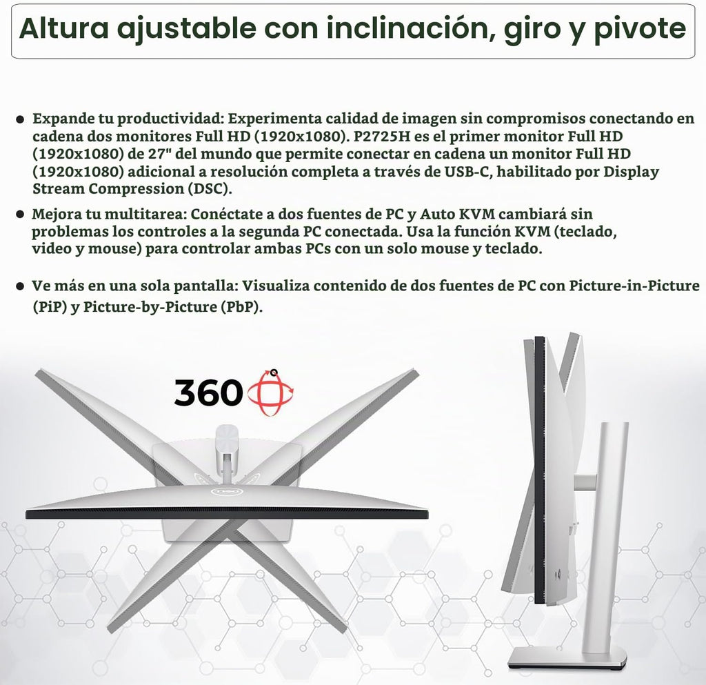 P2725H - Monitor Full HD de 27 pulgadas 1920 x 1080, paquete de pantalla de monitor de computadora con cable de alimentación USB 3.0, cable ascendente, DisplayPort + cables HDMI + paño