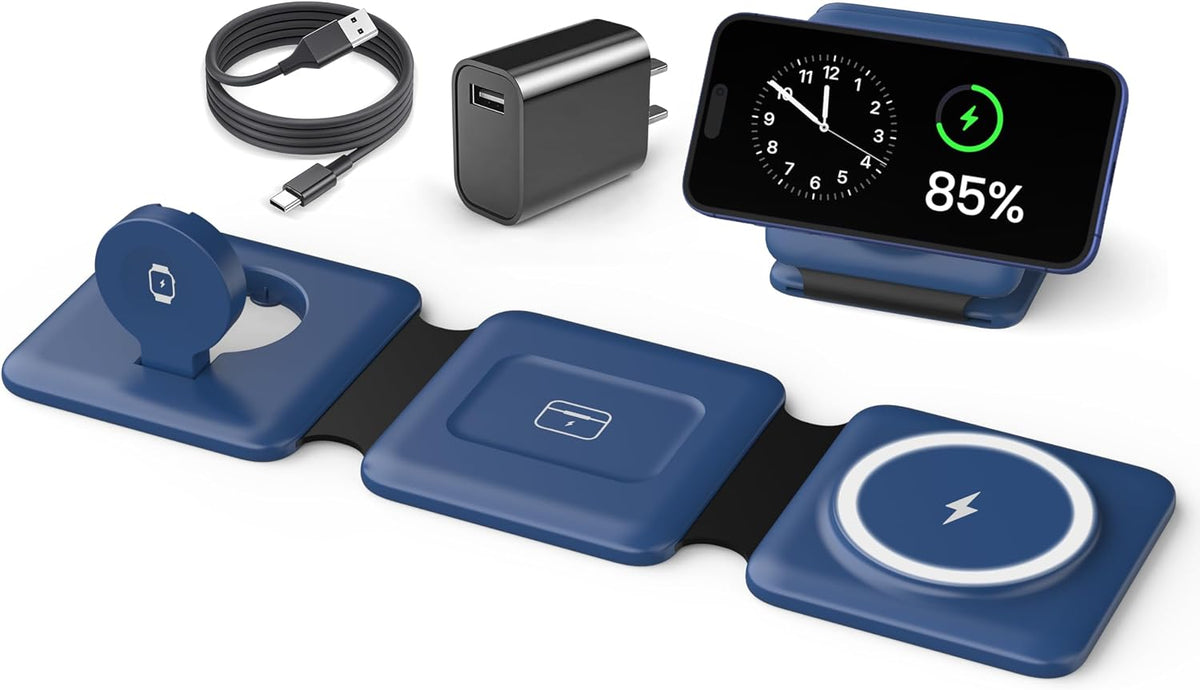 Iseyyox Estación de carga para dispositivos Apple – Base de carga inalámbrica plegable magnética 3 en 1 – Almohadilla de carga de viaje para MagSafe iPhone 17 16 15 14 13 12 Pro Max Plus Watch