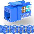 Rapink Soporte de conector Keystone RJ45 Cat6 10G, conectores Keystone Cat6 UTP 100 unidades para placa de pared y panel de conexiones, Rj45 Keystone 90 grados color azul para cableado Cat 6, Cat5e
