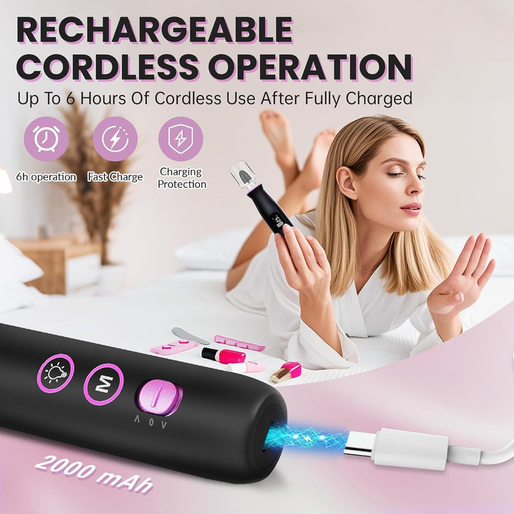 Taladro de uñas eléctrico, inalámbrico de 2000 mAh, lima de uñas po...
