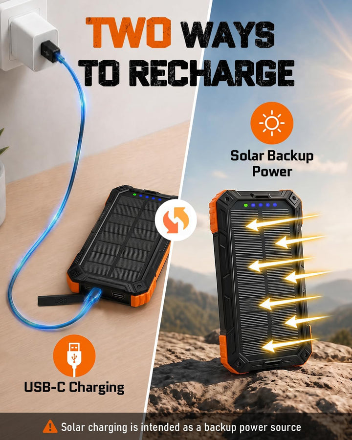 WONGKUO Banco de energía solar portátil (naranja) | Cargador de bat...