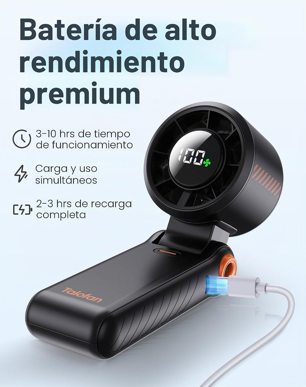 Taiofan Ventilador de mano portátil de alta velocidad con pantalla...