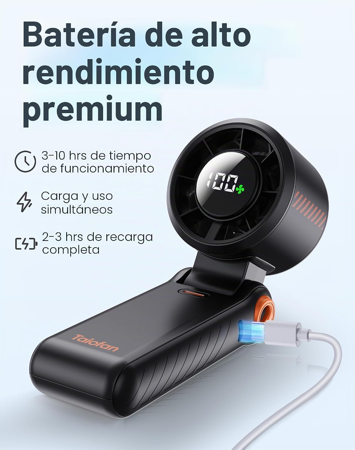 Taiofan Ventilador de mano portátil de alta velocidad con pantalla...