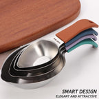 Juego de 4 tazas medidoras de acero inoxidable para ingredientes secos y líquidos con asas de silicona antideslizantes y medidas grabadas con láser, tazas medidoras de metal