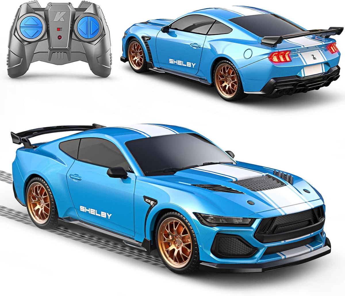 Ford Auto de control remoto para niño (escala 1:24 Shelby Super Snake-azul)