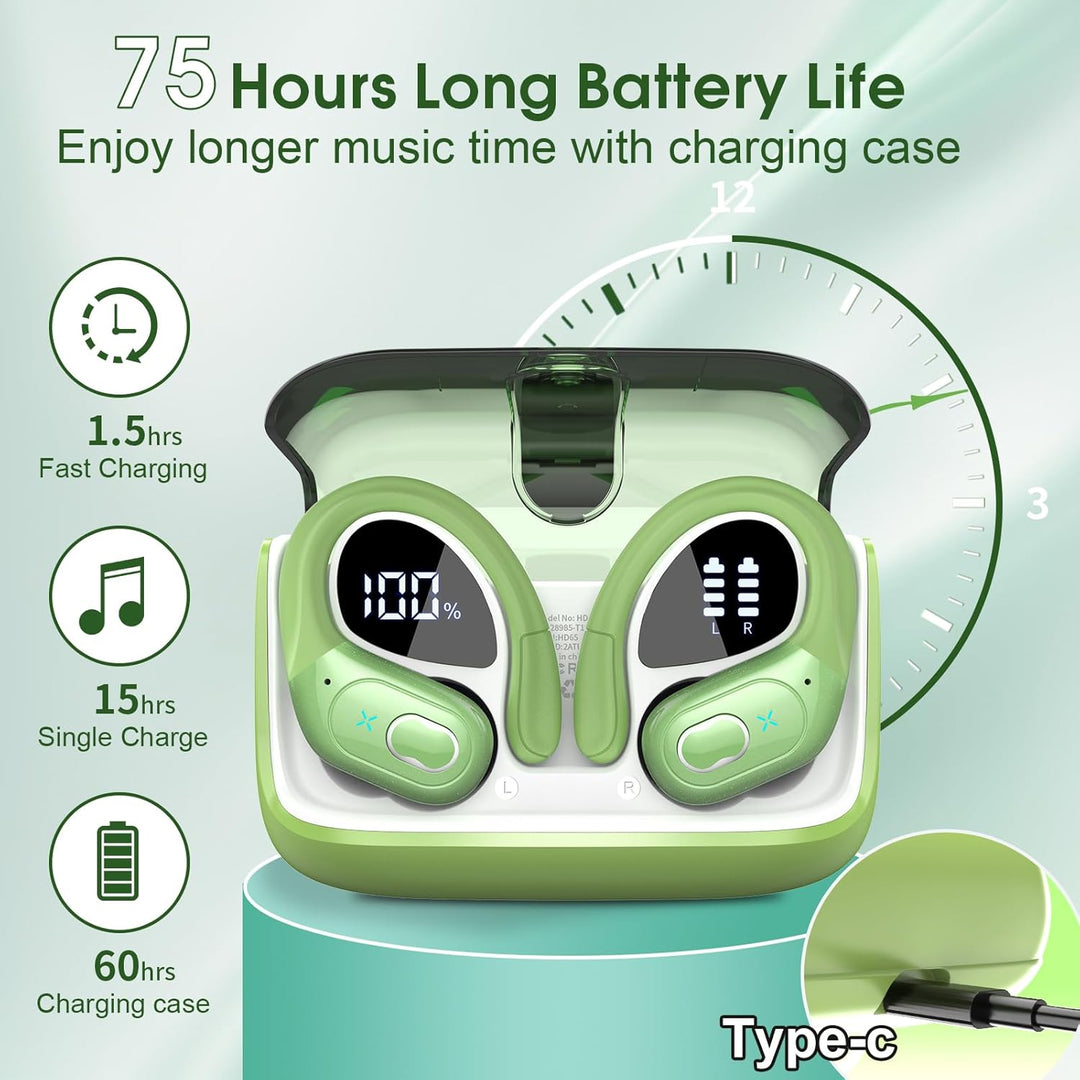 Aptkdoe Auriculares inalámbricos Bluetooth 5.4 de 75 horas para dep...