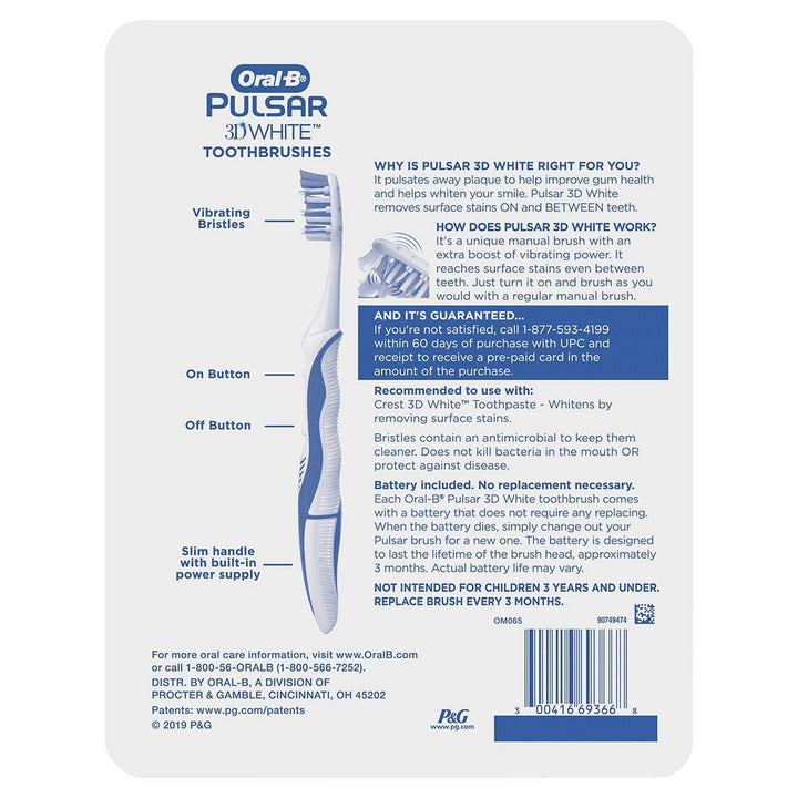 Cepillo de dientes Oral-B Pulsar con cerdas vibrantes, mediano, paq...