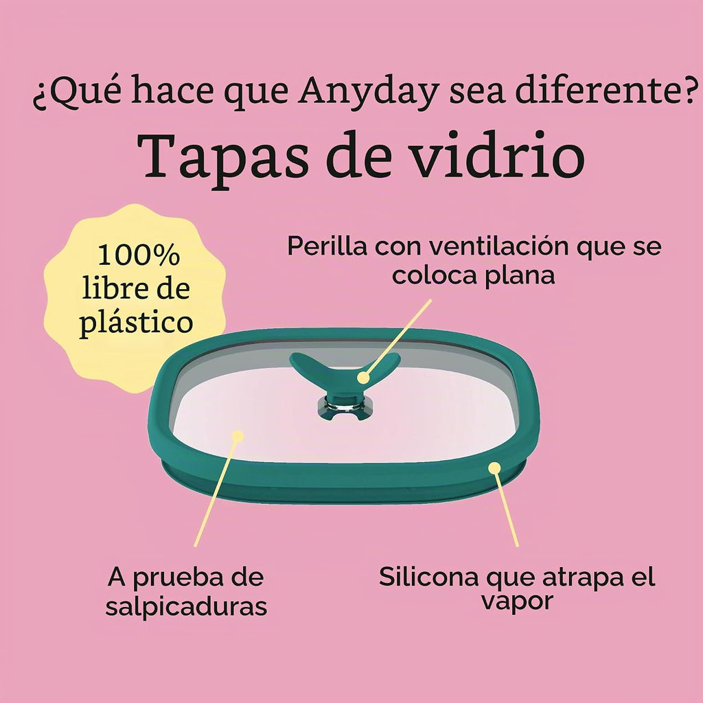 Anyday Paquete de 2 recipientes de vidrio para almuerzo de 2.5 tazas (kale)