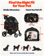 Zoosky Cochecito mediano para perros grandes, cochecito para mascotas para perros medianos de hasta 66 libras, todo terreno con asa y toldo ajustables, sombrillas, organizador de almacenamiento, fibra