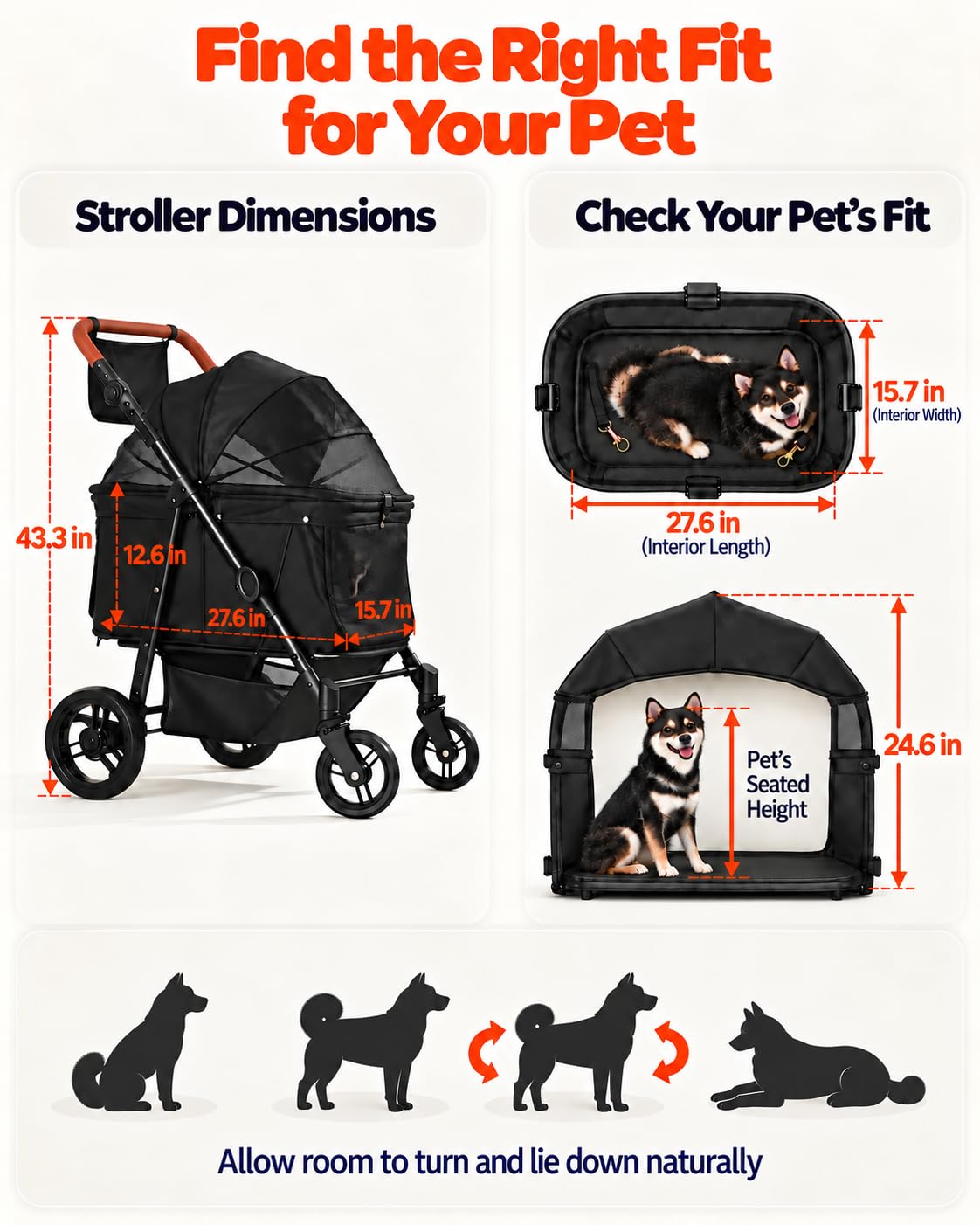 Zoosky Cochecito mediano para perros grandes, cochecito para mascotas para perros medianos de hasta 66 libras, todo terreno con asa y toldo ajustables, sombrillas, organizador de almacenamiento, fibra