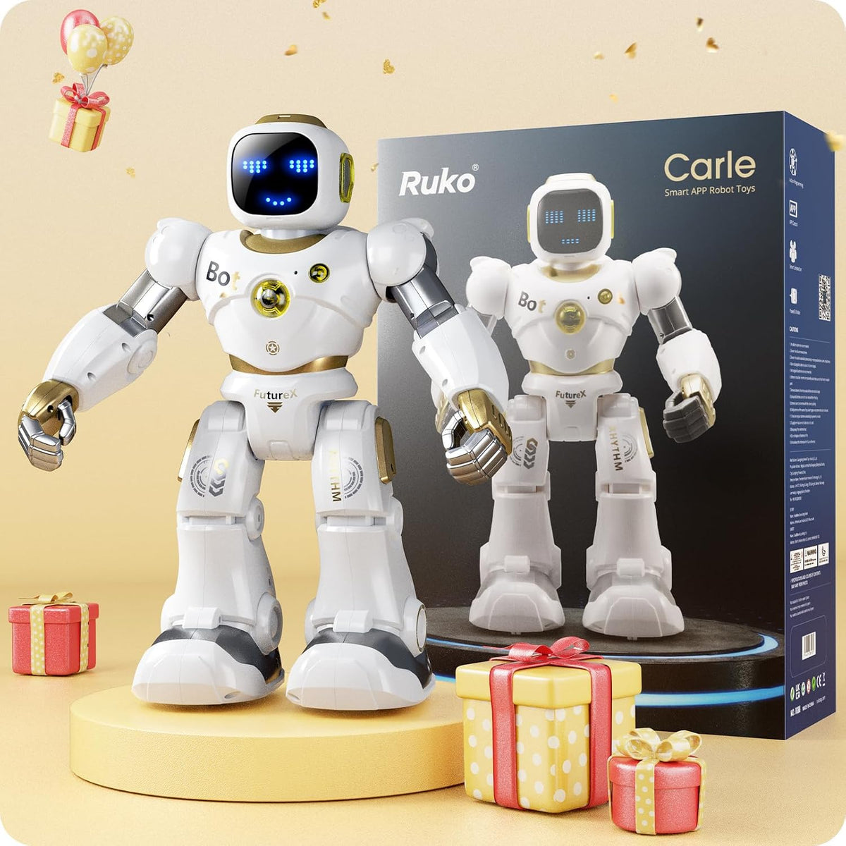 Ruko 1088 Robot de Juguete Programable para Niños, Regalo STEM, Dorado