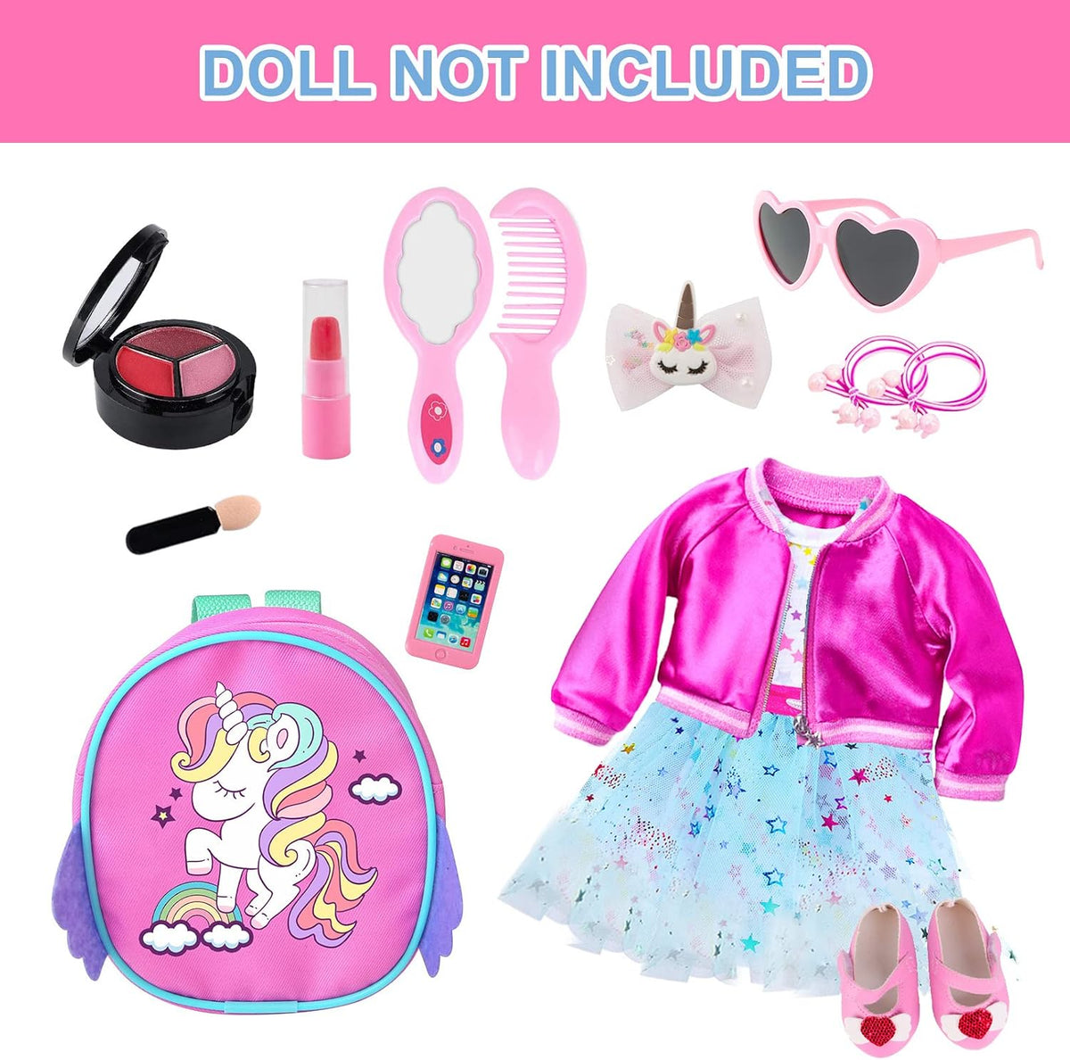 American - Juego de ropa y accesorios de maquillaje para muñecas de 18