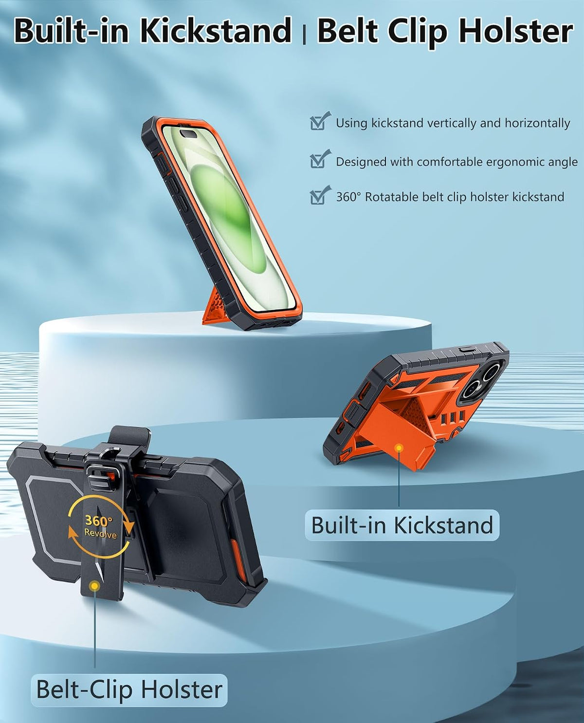 FNTCASE Funda para iPhone 15 con clip para cinturón y protector de pantalla