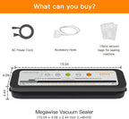 MegaWise Máquina selladora al vacío, sellador de alimentos de 80 kPa con