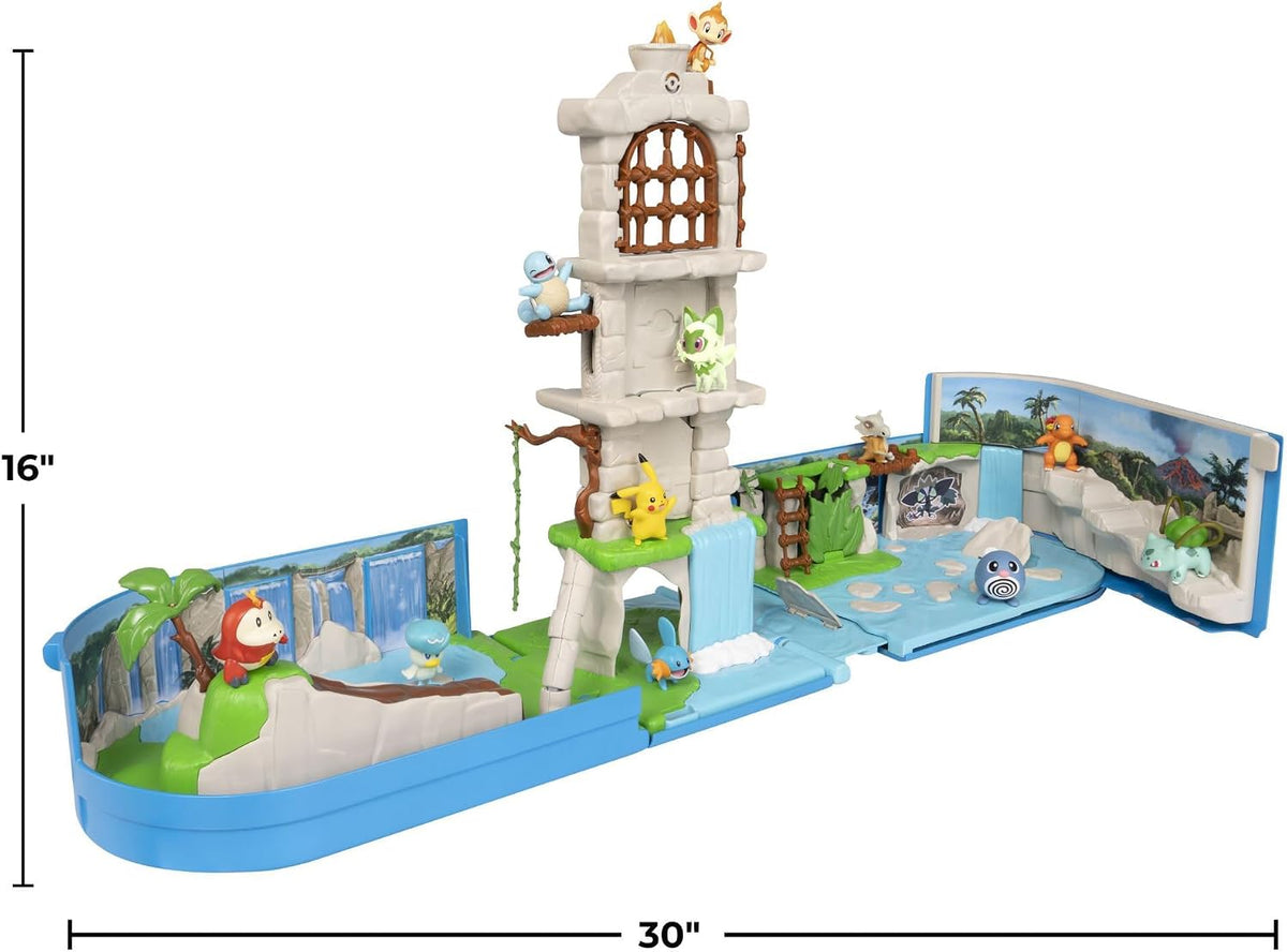 Jazwares Pokemon Carry Case Battle Ruins Playset - Portable Transforming Backpack Playset con Action Features y 2-inch Pikachu Battle Figure
