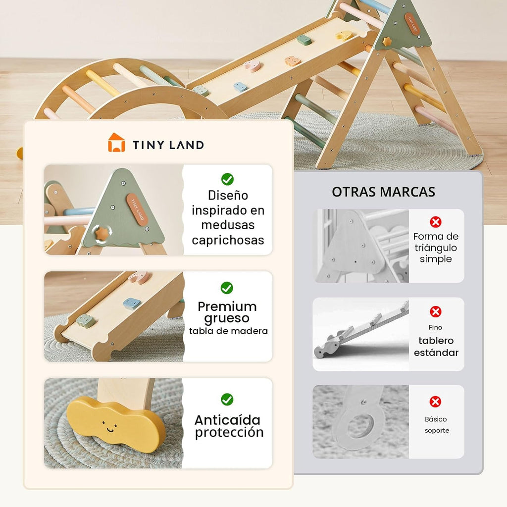 Tiny Land Conjunto de Triángulo Pikler, 7 en 1 plegable Montessori Escalada Juguetes
