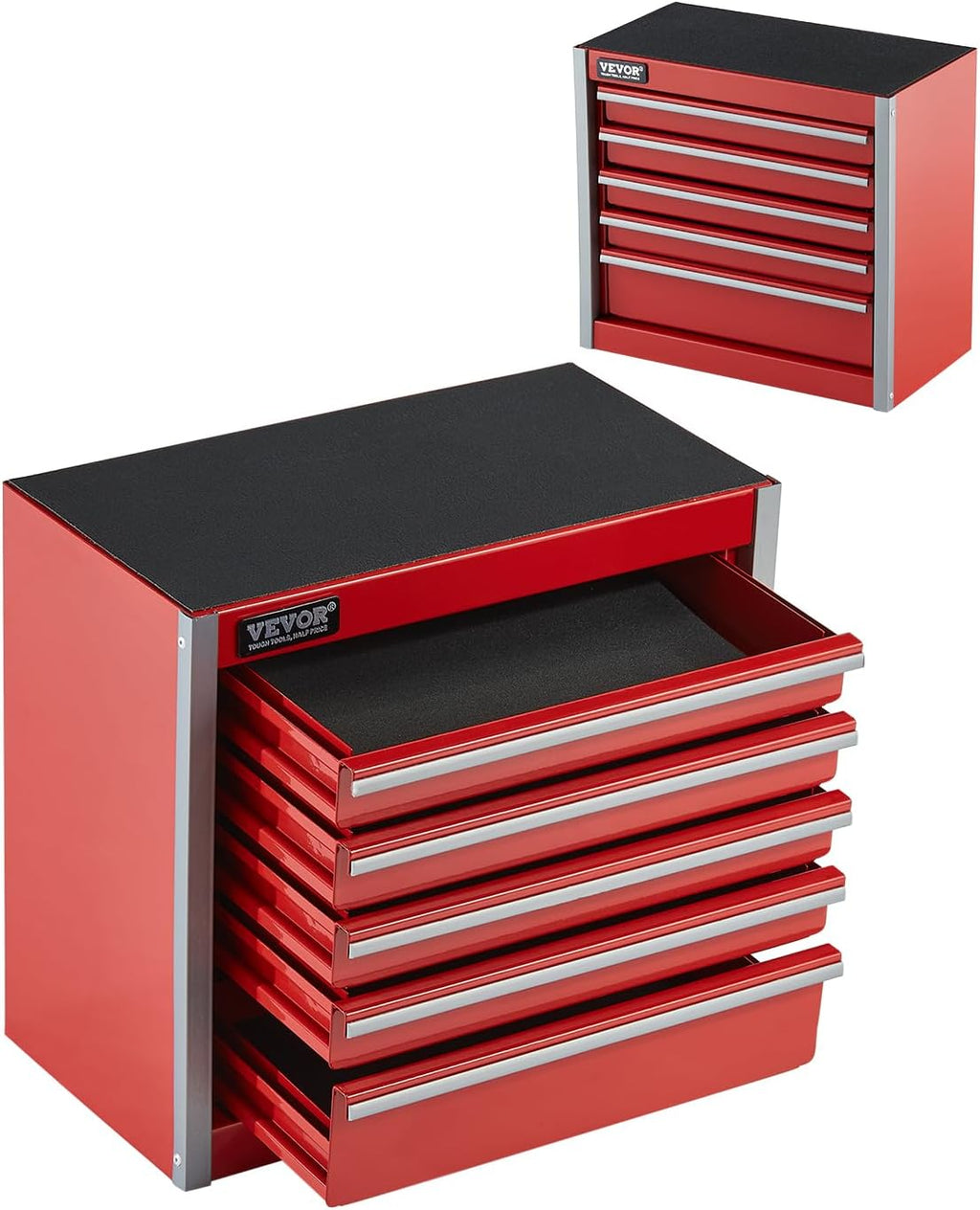 VEVOR Caja de herramientas de metal, de 8.6 pulgadas, caja de herramientas metálica portátil con 5 cajones, pequeño cofre de herramientas con forros EVA y almohadillas de PP, acero resistente con
