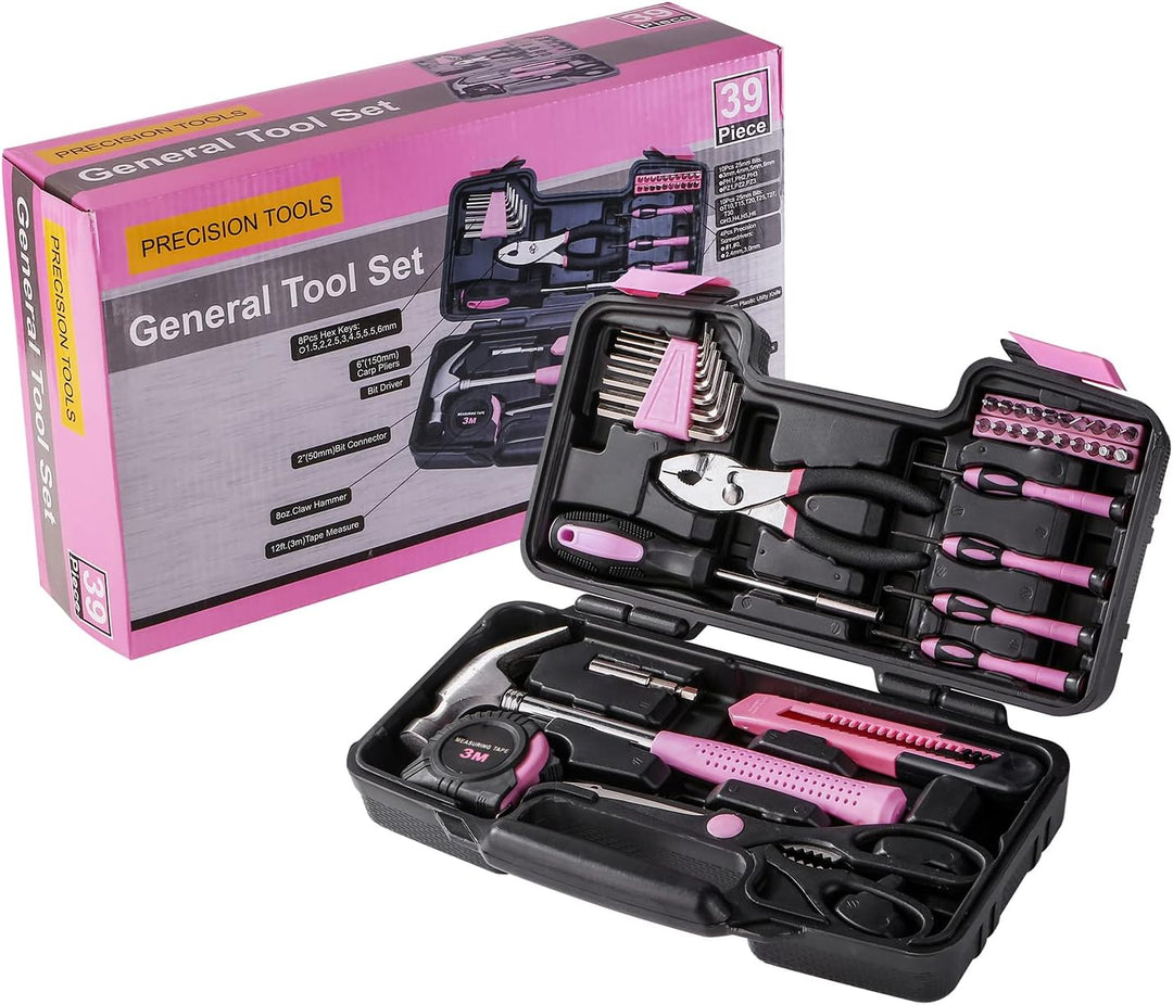 Kit de herramientas para el hogar de 39 piezas multiusos color rosa...