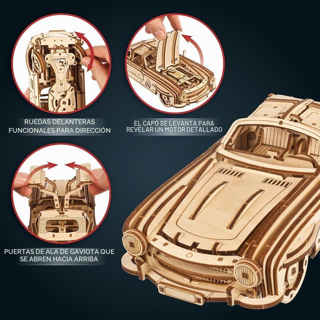 UGEARS - Rompecabezas de madera 3D con alas deportivas, kit de coche para