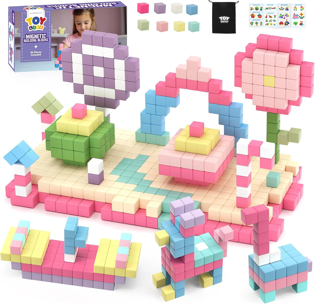 TOY Life - Bloques magnéticos primarios, juego STEM de 80 piezas, e...