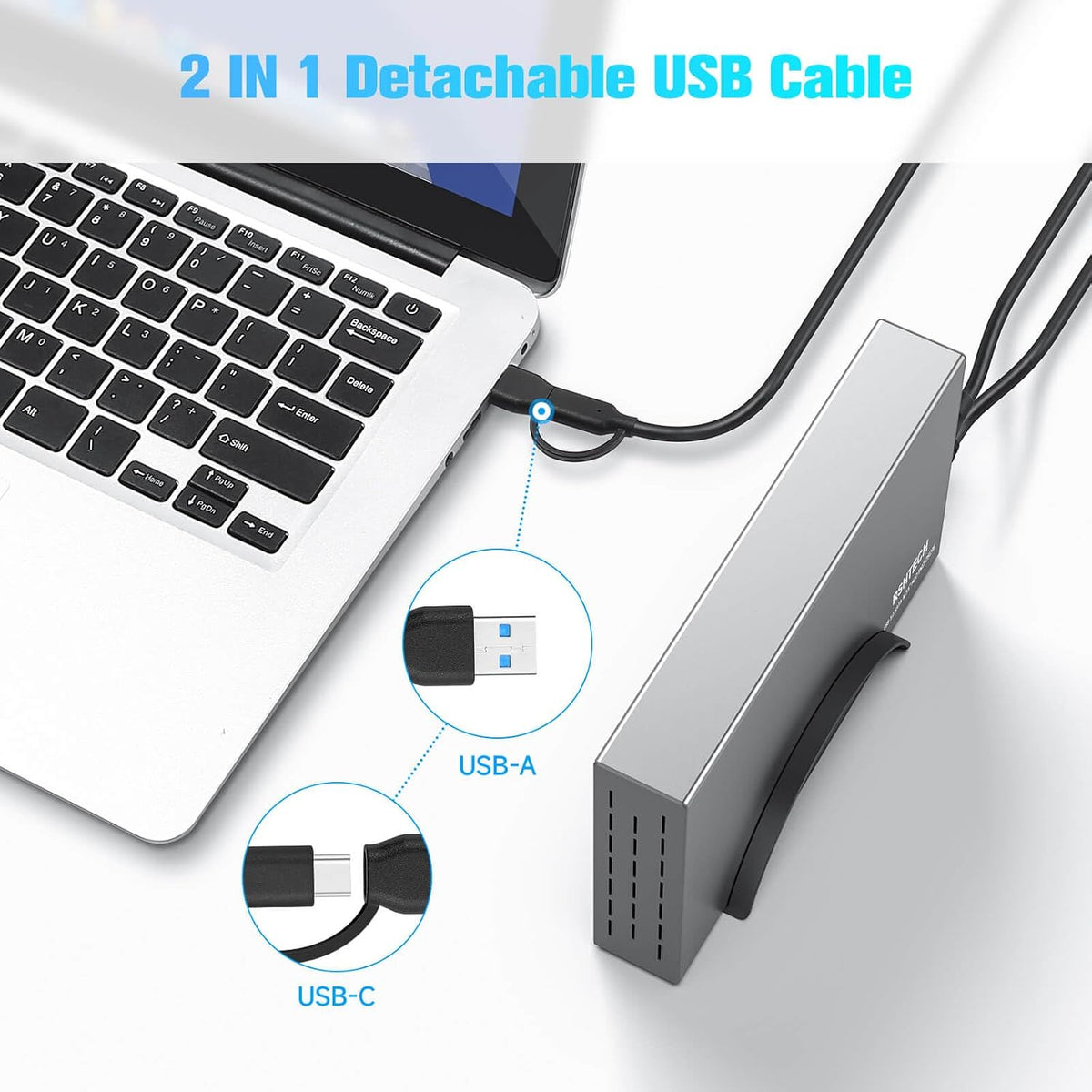 RSHTECH Carcasa de Disco Duro Versión Mejorada de 3.5" de Aluminio USB C a SATA Dock Externo para Discos Duros de 3.5 pulgadas HDD y SSD de hasta 24TB, con Cable USB 2-en-1, Compatible con UASP