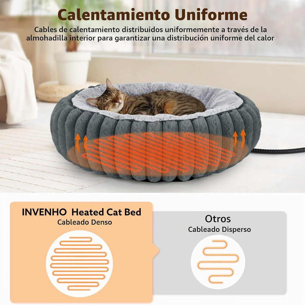 Camas calefactables para gatos de interior y perros pequeños, cama térmica de 24 pulgadas para mascotas con temporizador y temperatura ajustable, cama eléctrica extraíble e impermeable para