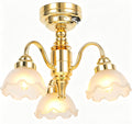 Lámpara TOYANDONA Candelabro de casa de muñecas a escala 1/12, pantalla de flores, lámpara de techo para casa de muñecas, luces en miniatura, funciona con pilas, para decoración de accesorios de casa de
