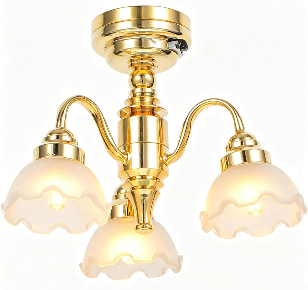 Lámpara TOYANDONA Candelabro de casa de muñecas a escala 1/12, pantalla de flores, lámpara de techo para casa de muñecas, luces en miniatura, funciona con pilas, para decoración de accesorios de casa de