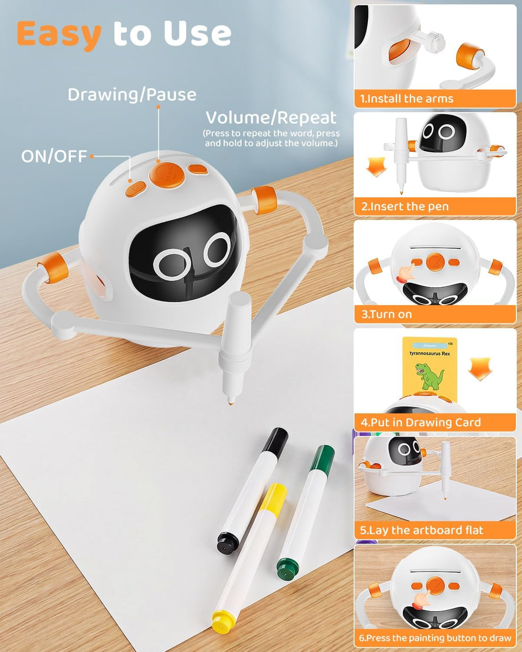 Robot de dibujo para niños, máquina educativa interactiva recargable del