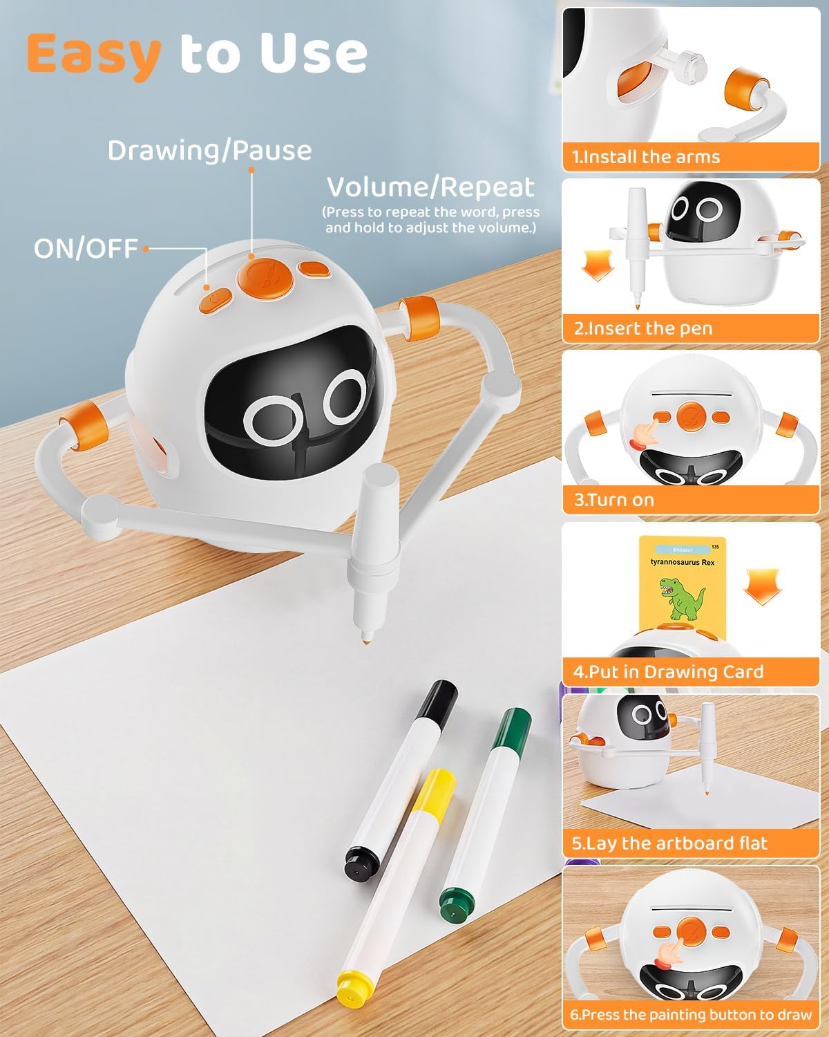 Robot de dibujo para niños, máquina educativa interactiva recargable del