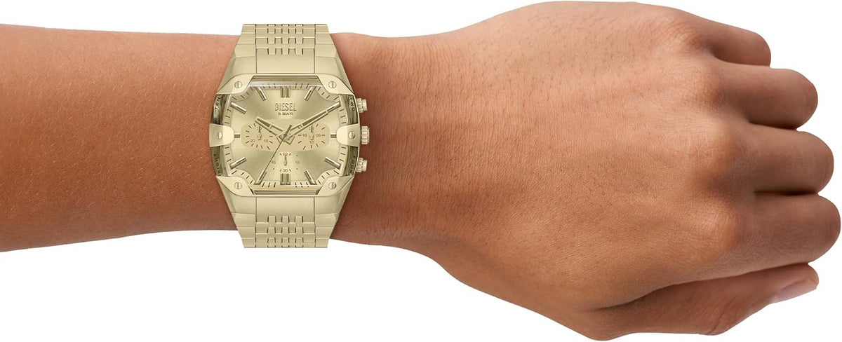 Reloj para hombre Diesel Spiked Cushion Chronograph de acero inoxidable tono dorado (Modelo: DZ4718)