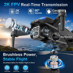 Drone con cámara 2K - Controlador de pantalla HD de 4.3 pulgadas para principiantes, motor sin escobillas, giro de 360°, despegue/aterrizaje con una tecla, retorno de una tecla, 2 baterías, tiempo de