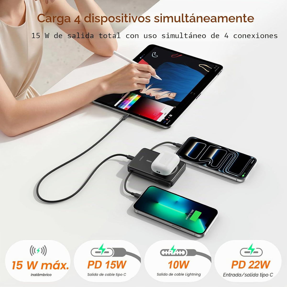 Cargador portátil magnético 10000mAh, banco de energía 22.5W con cable