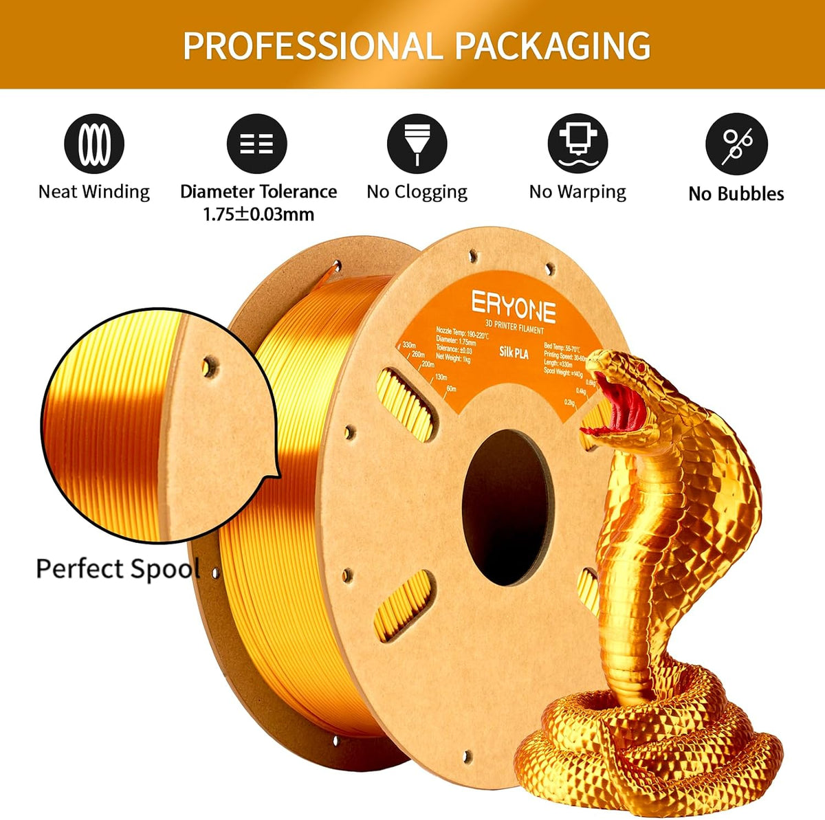 ERYONE Filamento PLA de seda para impresora 3D de 0.07 in +\/- 0.00...