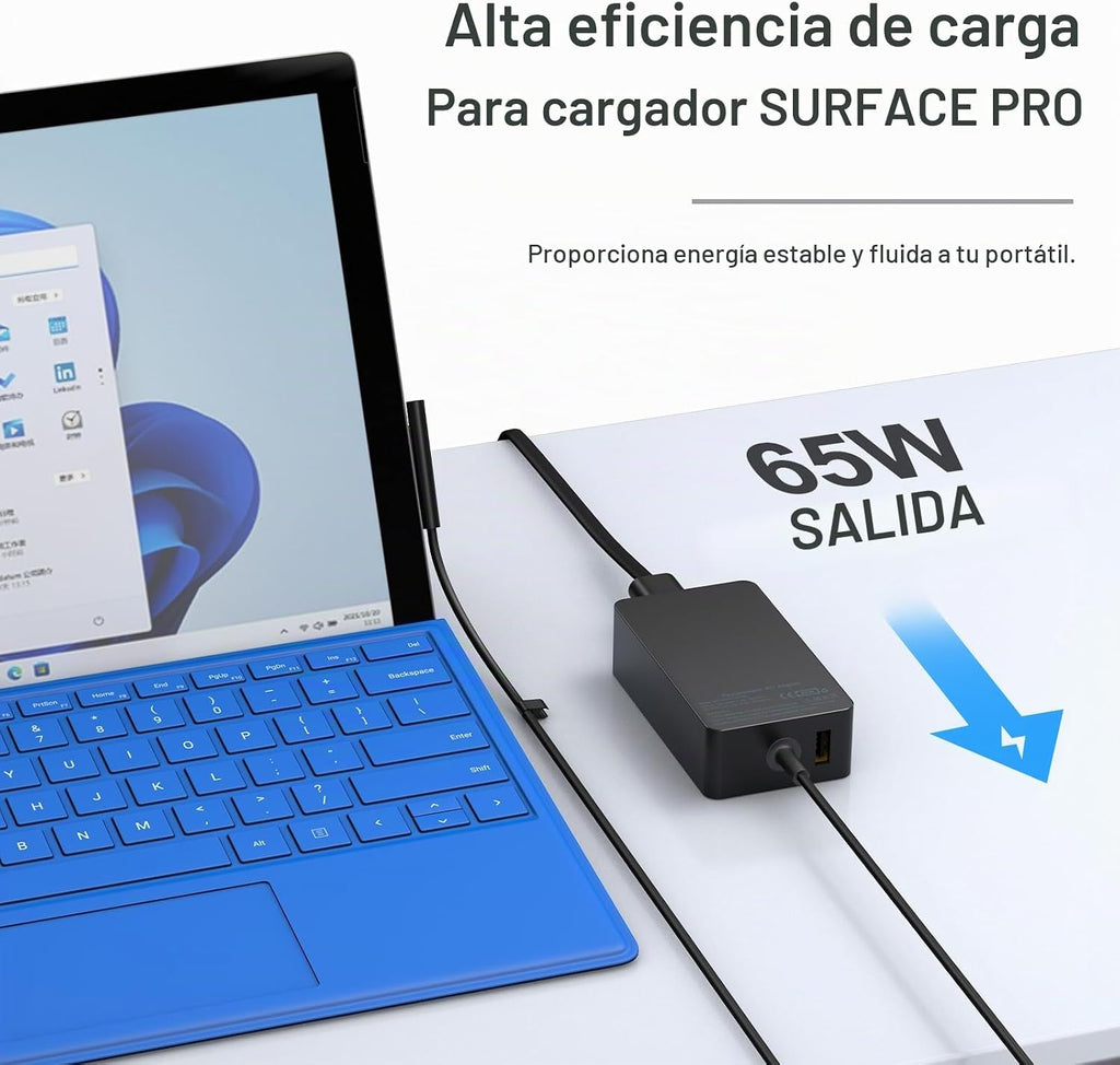 Cargador para portátil Surface Pro de 65 W, para Microsoft Surface Pro Charger Windows Surface Laptop 7, 6, 5, 4, 3, 2, para Microsoft Surface Pro10, 9, 8, 7+, 7, 6, 5, 4, 3, X, Surface Book3, 2, 1, Surface Go Tablet, compatible con 44W, 10 pies