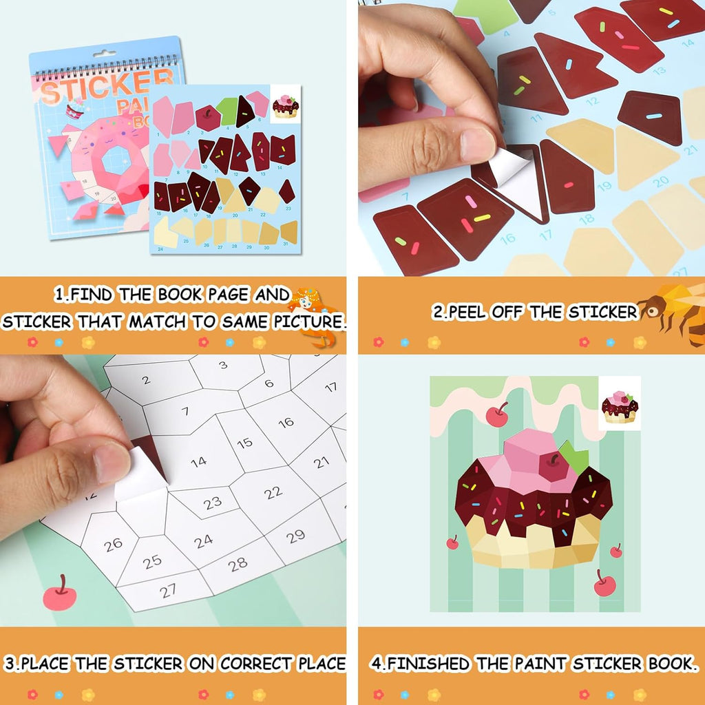 6 PCS Libros de Calcomanías para Pintar por Números para Niños y Niñas de 4-8 Años Animales del Océano Vehículos Postres Sirenas Insectos Calcomanías Artículos para Fiestas Carretera Avión Libro de