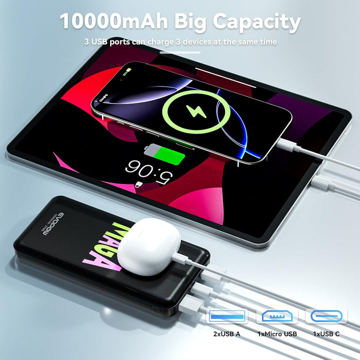 Evopow Paquete de 2 Bancos de Energía Portátiles de 10000mAh, Bater...