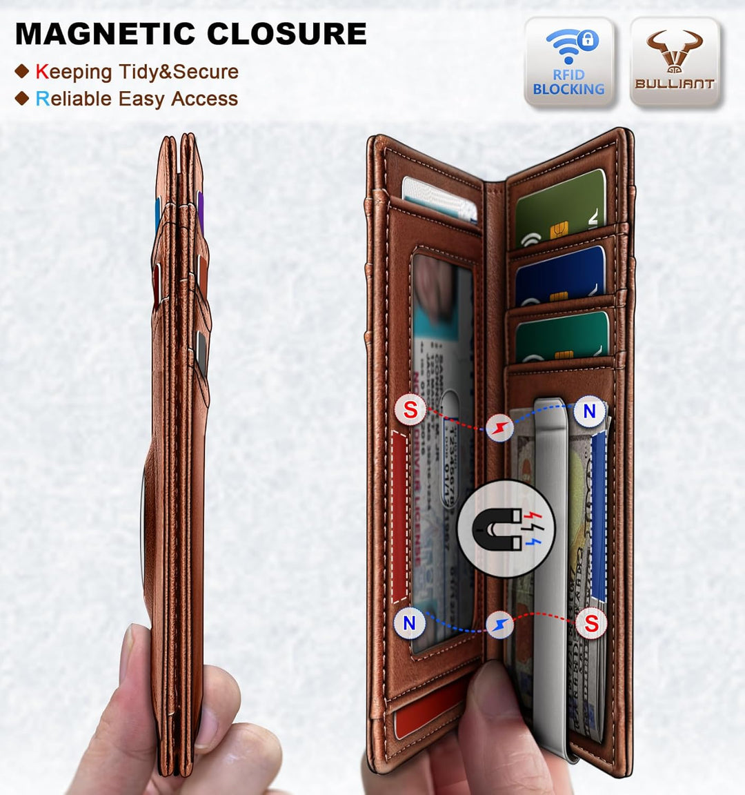 BULLIANT Billetera Airtag para hombre, delgada con clip para dinero...