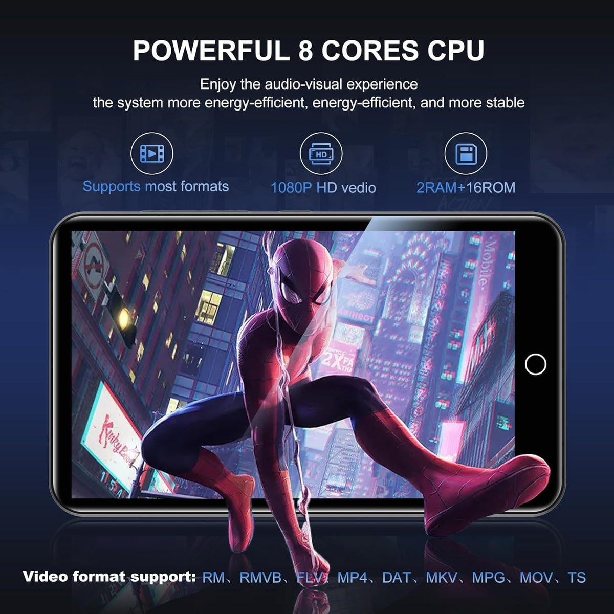Reproductor MP3 de 80GB con Bluetooth 5.0 y WiFi, reproductor de música Android con Spotify y Amazon Music, reproductor de alta fidelidad con pantalla táctil HD de 4.0", compatible con expansión de 1TB, reproductor de video MP4