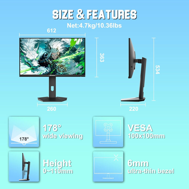 Monitor para juegos SANSUI de 27" 1440P 200Hz 180Hz WQHD 2560×1...