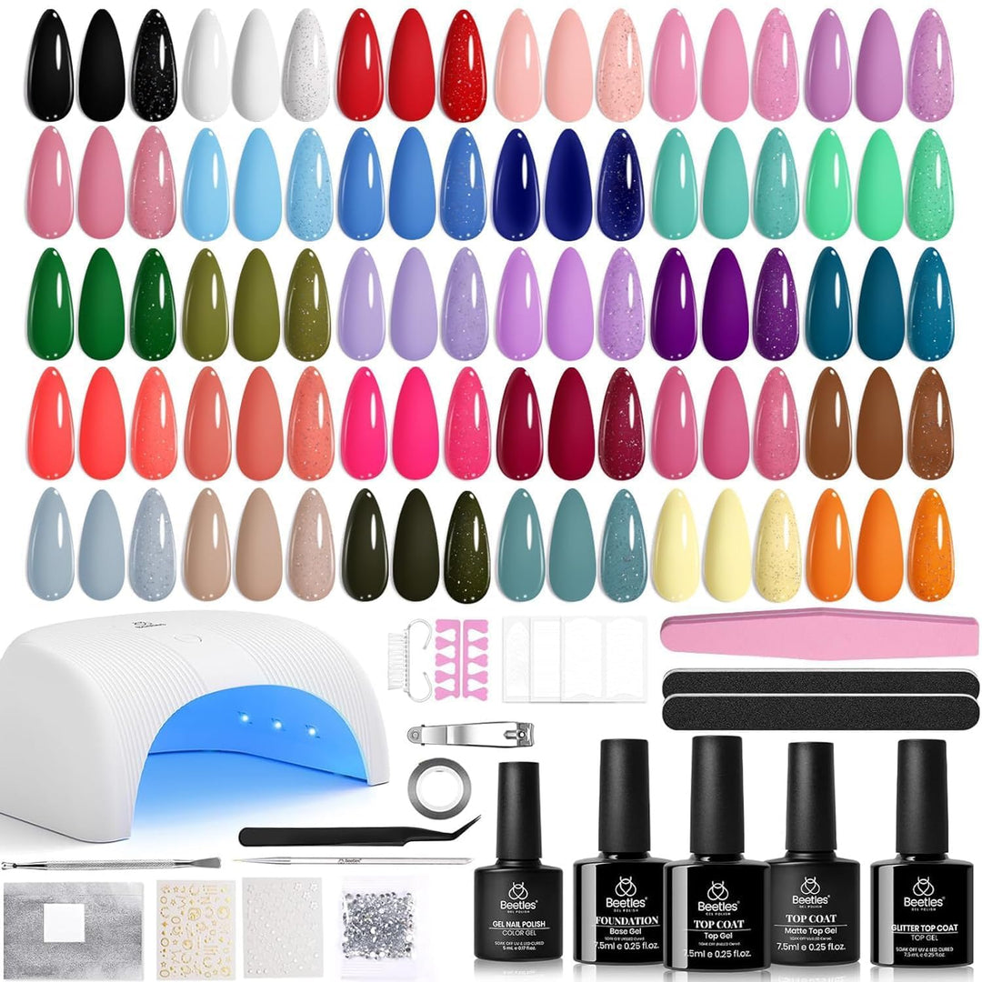 Beetles - Kit de esmalte de uñas de gel con luz UV, kit de 54 pieza...