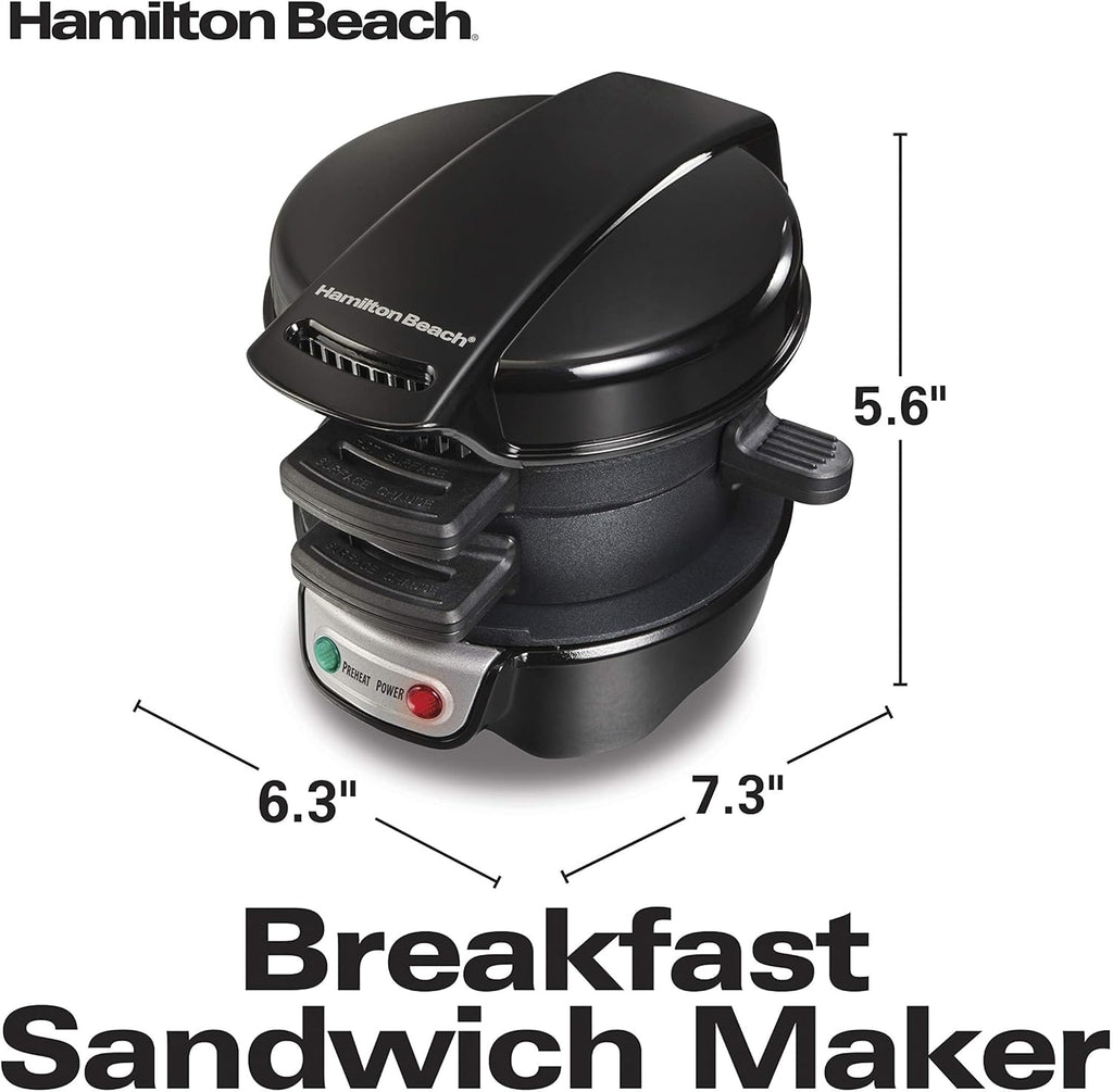 Hamilton Beach 25475 Máquina de sándwiches de desayuno, color gris, individual, Negro