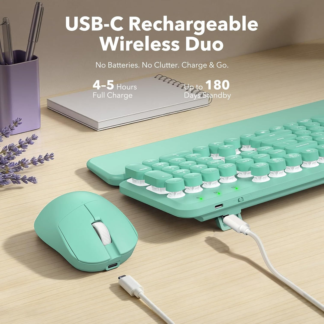 Combo de teclado y ratón inalámbricos, teclas redondas retroilumina...