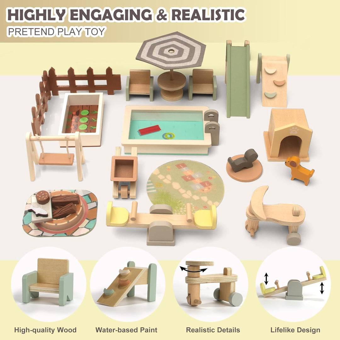 Juego de 26 piezas de muebles de madera para casa de muñecas, acces...
