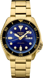 SEIKO Reloj automático para hombre - Colección 5 Sports - Reloj deportivo para hombre con acabado dorado de acero inoxidable - Resistente al agua 100M