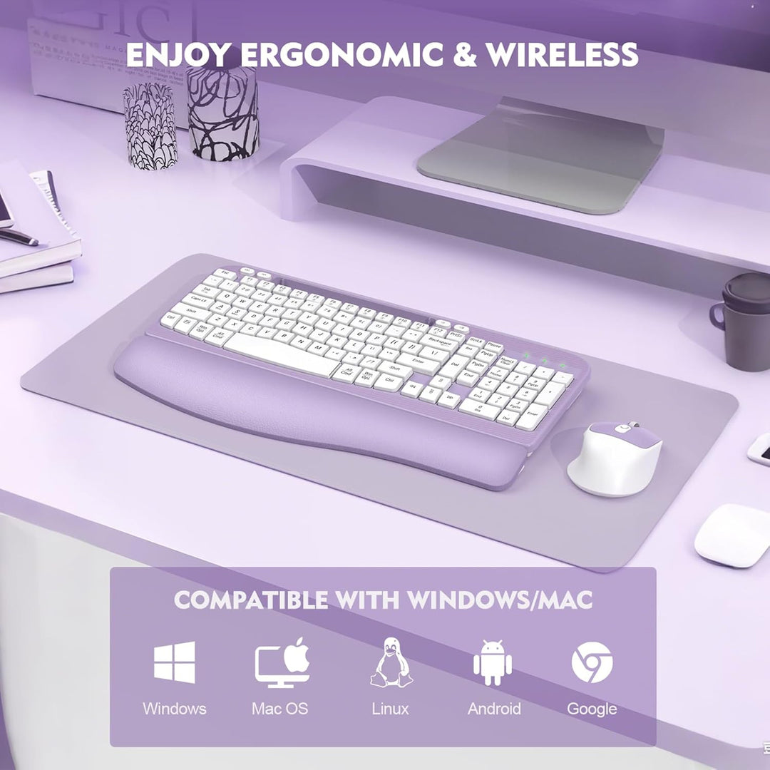 Combo de teclado y mouse inalámbrico, teclado ergonómico de tamaño...