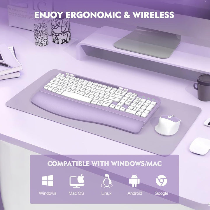 Combo de teclado y mouse inalámbrico, teclado ergonómico de tamaño...